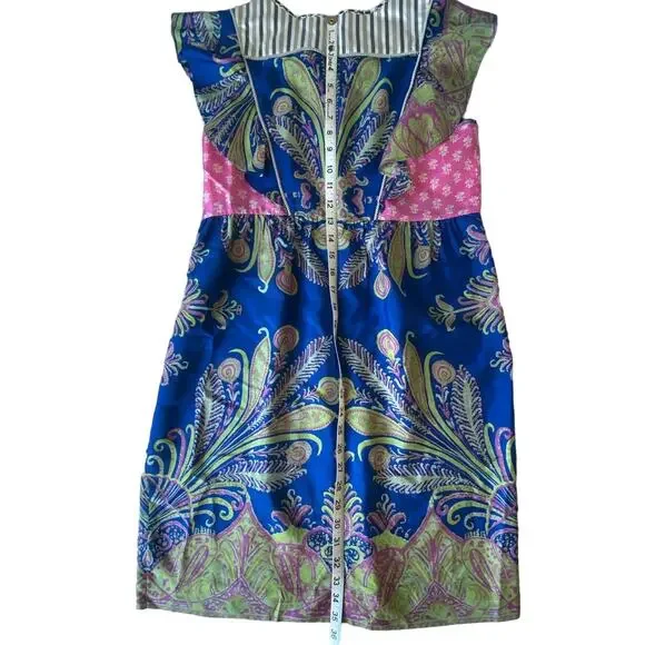 J.CREW Collection Dress Silk Floral Mixed Pattern Blue Pink Lace Up Size 6 - Picture 13 of 13
